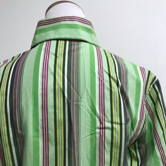 Etro Milano green purple stripes 100% cotton button up shirt i48 - Picture 5 of 9